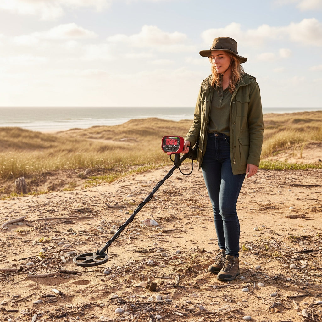 Bosphorus Dedektör Minelab Vanquish 540 Pro Pack metal detector control unit with red display and black buttons.
